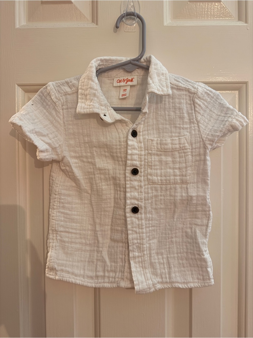 Cat & Jack White Short-Sleeve Button-Front Shirt with Chest Pocket